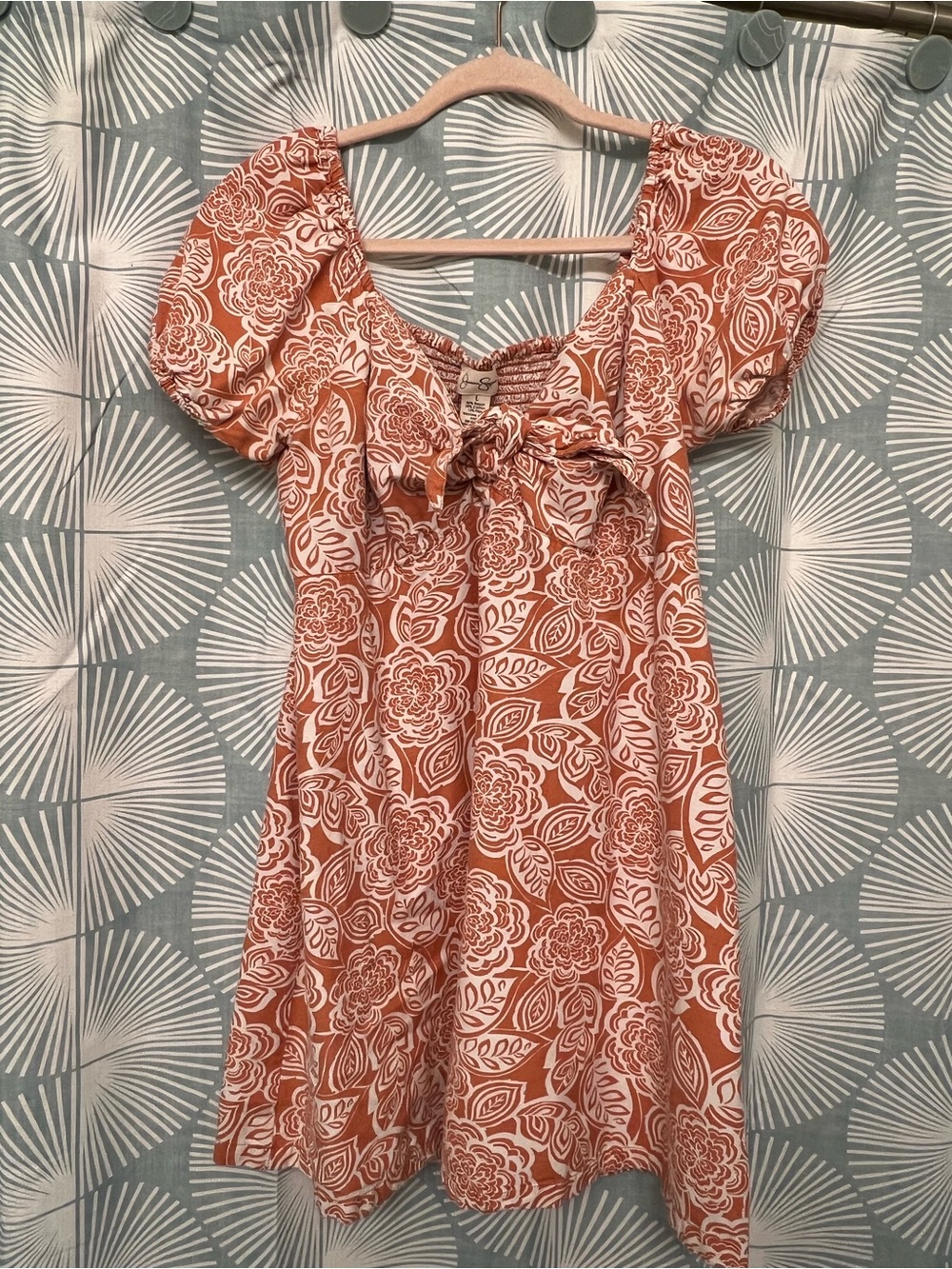 Jessica Simpson Rust and White Floral Tie-Front Mini Dress